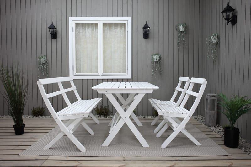Larios Spisegruppe + 2 Sammenleggbare Stoler + Benk - Hvit - Hagemøbler - Hagegruppe - Spisegrupper hage