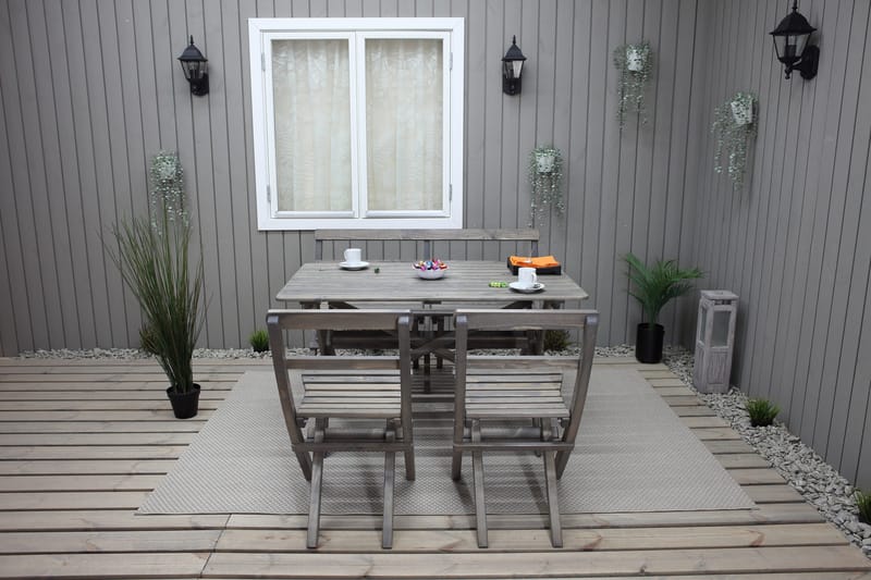 Larios Spisegruppe 76 cm + 2 Spisestoler + Benk - Grå - Hagemøbler - Hagegruppe - Spisegrupper hage