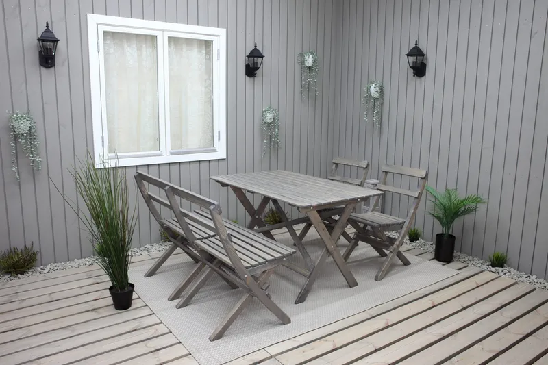 Larios Spisegruppe 76 cm + 2 Spisestoler + Benk, Grå