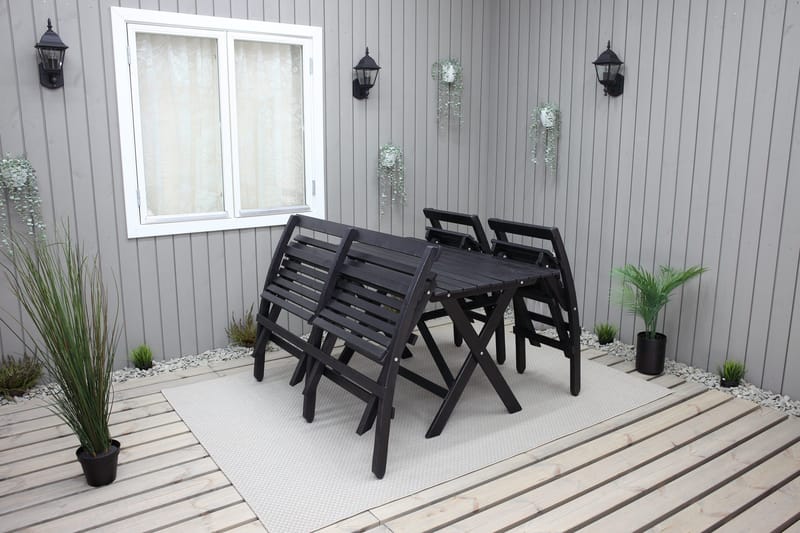 Larios Spisegruppe 76 cm + 2 Spisestoler + Benk - Svart - Hagemøbler - Hagegruppe - Spisegrupper hage
