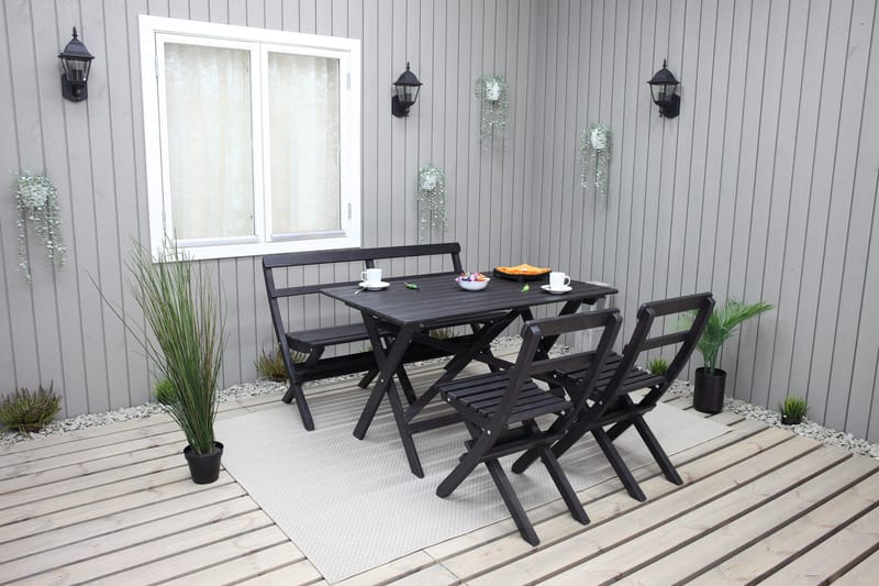 Larios Spisegruppe 76 cm + 2 Spisestoler + Benk - Svart - Hagemøbler - Hagegruppe - Spisegrupper hage