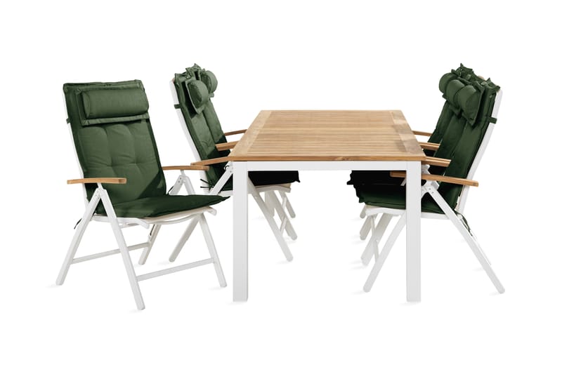 Las Vegas Spisegruppe 100x220-280+6 Stolar +Pute - Hvit/Teak/Grønn - Hagemøbler - Hagegruppe - Spisegrupper hage