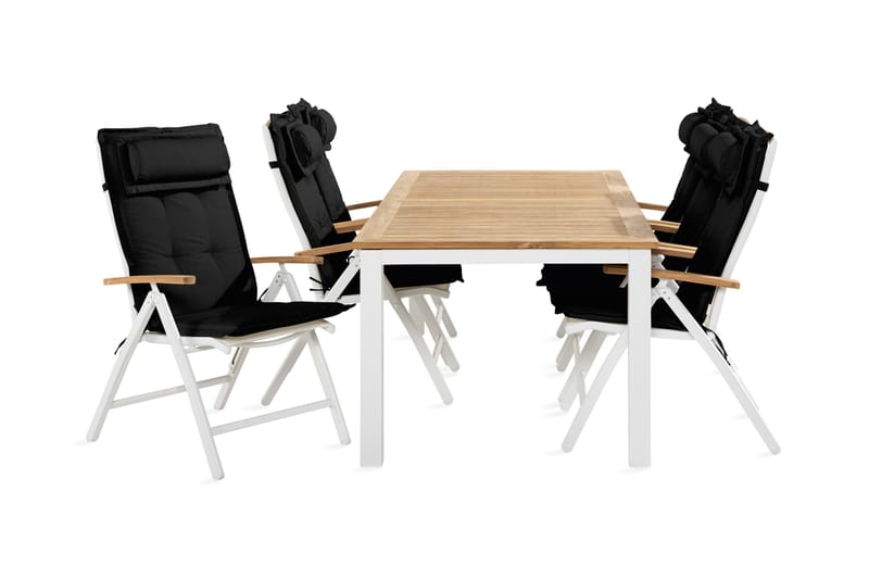 Las Vegas Spisegruppe 100x220-280+6 Stolar +Pute - Hvit/Teak/Svart - Hagemøbler - Hagegruppe - Spisegrupper hage