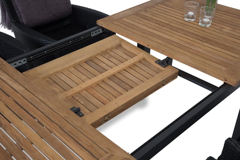 Las Vegas Spisegruppe 152-210 + 4 Thor Stoler - Svart/Teak - Hagemøbler - Hagegruppe - Spisegrupper hage