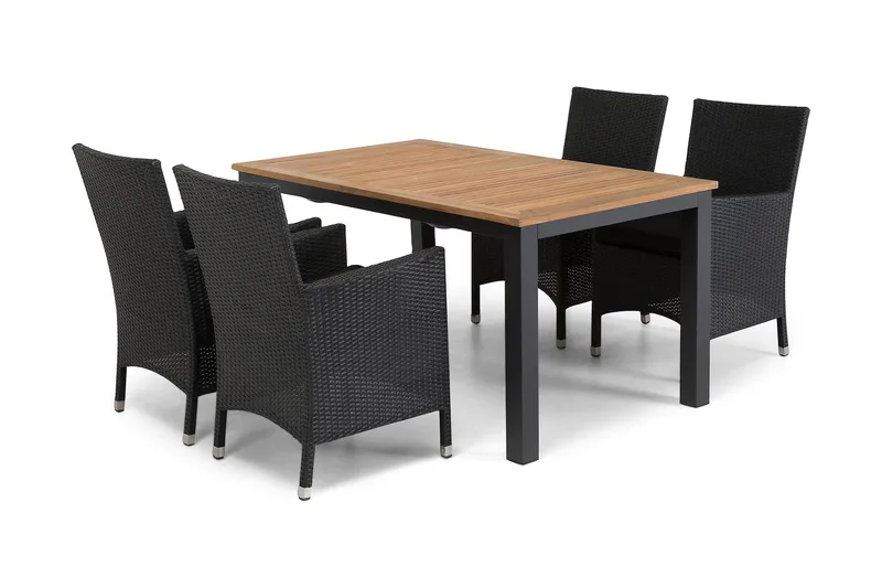 Las Vegas Spisegruppe 152-210 + 4 Thor Stoler - Svart/Teak - Hagemøbler - Hagegruppe - Spisegrupper hage