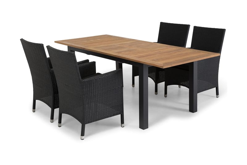 Las Vegas Spisegruppe 152-210 + 4 Thor Stoler - Svart/Teak - Hagemøbler - Hagegruppe - Spisegrupper hage