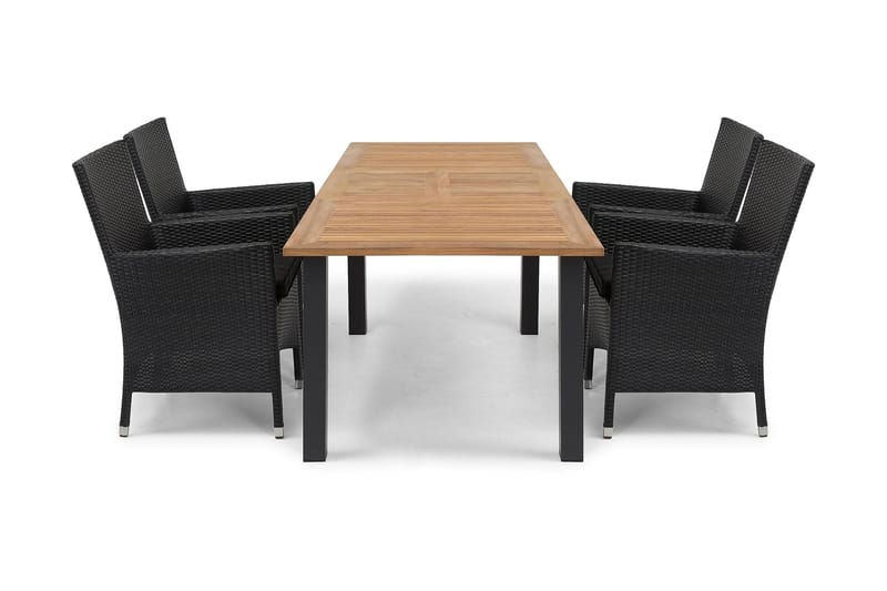 Las Vegas Spisegruppe 152-210 + 4 Thor Stoler - Svart/Teak - Hagemøbler - Hagegruppe - Spisegrupper hage