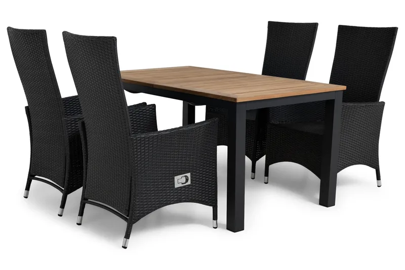 Las Vegas Spisegruppe 152-210+4 Jenny Regulerbare Stoler - Inkl Puter Svart/Teak - Hagemøbler - Hagegruppe - Spisegrupper hage