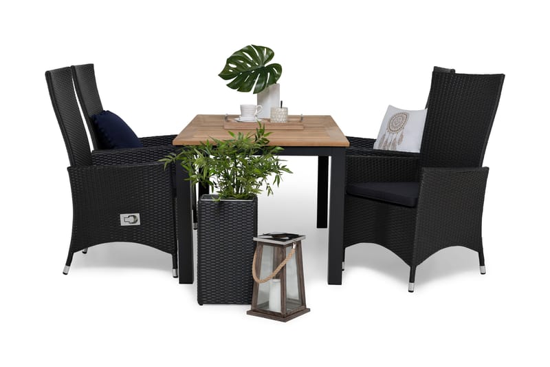 Las Vegas Spisegruppe 152-210+4 Jenny Regulerbare Stoler, Inkl Puter Teak/Svart/Grå