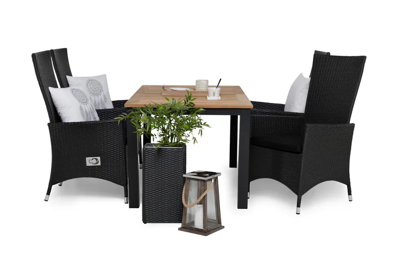 Las Vegas Spisegruppe 152-210+4 Jenny Regulerbare Stoler, Inkl Puter Svart/Teak