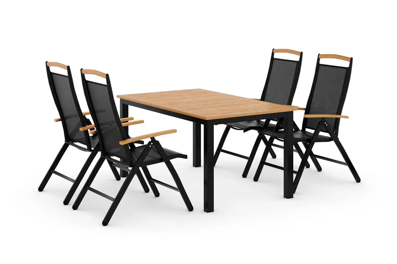 Las Vegas Spisegruppe 152-210+4 Posisjonsstoler Lyx - Svart/Teak - Hagemøbler - Hagegruppe - Spisegrupper hage