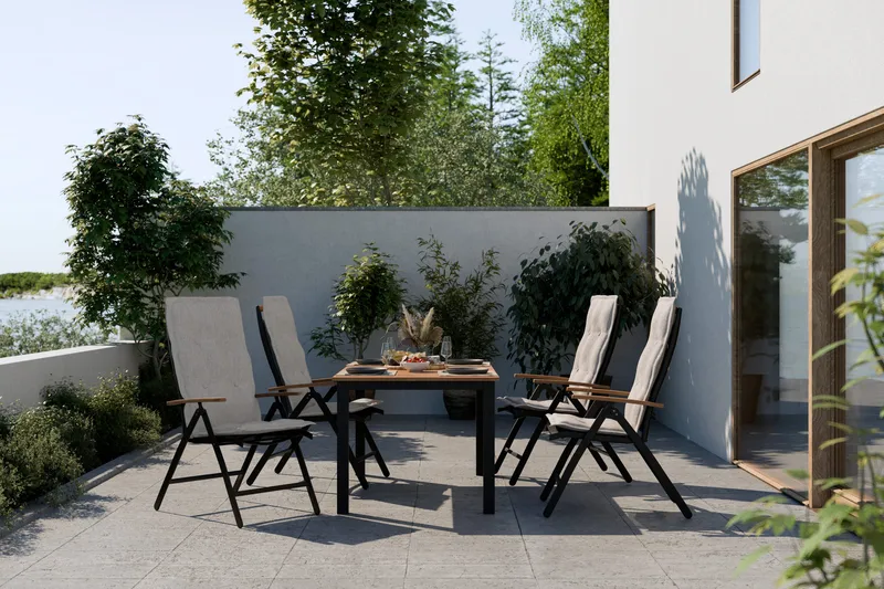 Las Vegas Spisegruppe 152-210+4 Posisjonsstoler Lyx - Svart/Teak - Hagemøbler - Hagegruppe - Spisegrupper hage