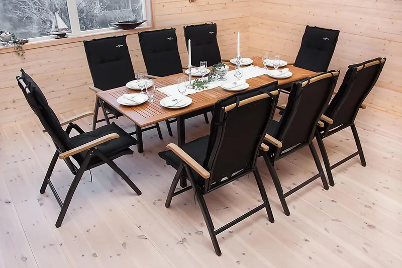 Las Vegas Spisegruppe 152-210+4 Posisjonsstoler Lyx - Svart/Teak - Hagemøbler - Hagegruppe - Spisegrupper hage