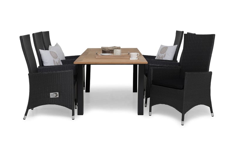 Las Vegas Spisegruppe 152-210+6 Jenny Regulerbare Stoler - Inkl Puter Svart/Teak - Hagemøbler - Hagegruppe - Spisegrupper hage