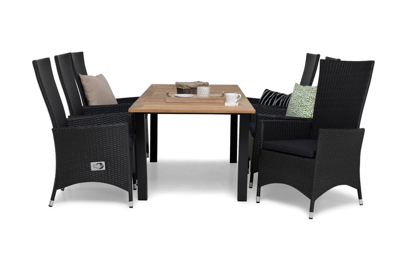 Las Vegas Spisegruppe 152-210+6 Jenny Regulerbare Stoler, Inkl Puter Teak/Svart/Grå