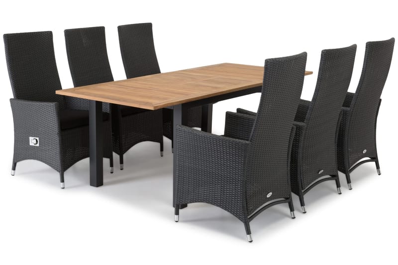 Las Vegas Spisegruppe 152-210+6 Jenny Regulerbare Stoler - Svart/Teak - Hagemøbler - Hagegruppe - Spisegrupper hage