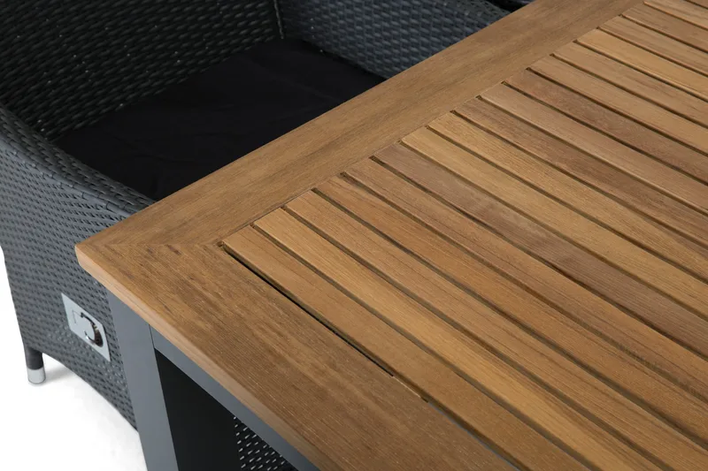 Las Vegas Spisegruppe 152-210+6 Jenny Regulerbare Stoler - Svart/Teak - Hagemøbler - Hagegruppe - Spisegrupper hage