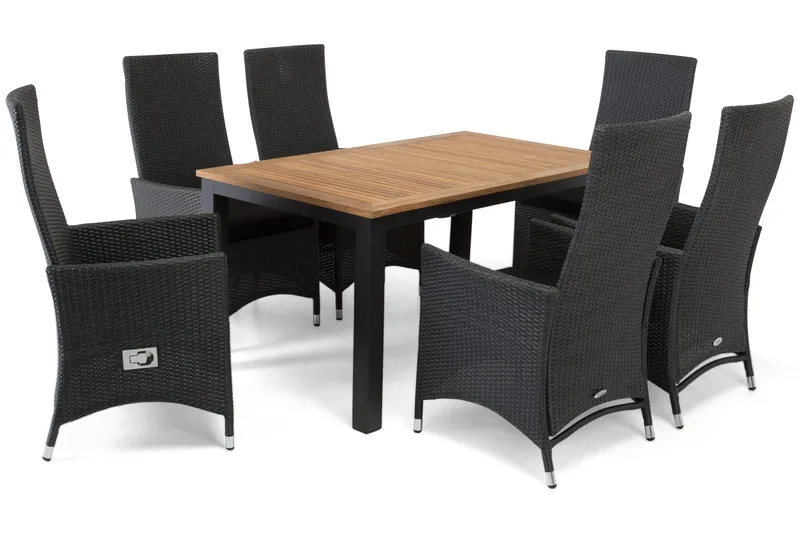 Las Vegas Spisegruppe 152-210+6 Jenny Regulerbare Stoler - Svart/Teak - Hagemøbler - Hagegruppe - Spisegrupper hage