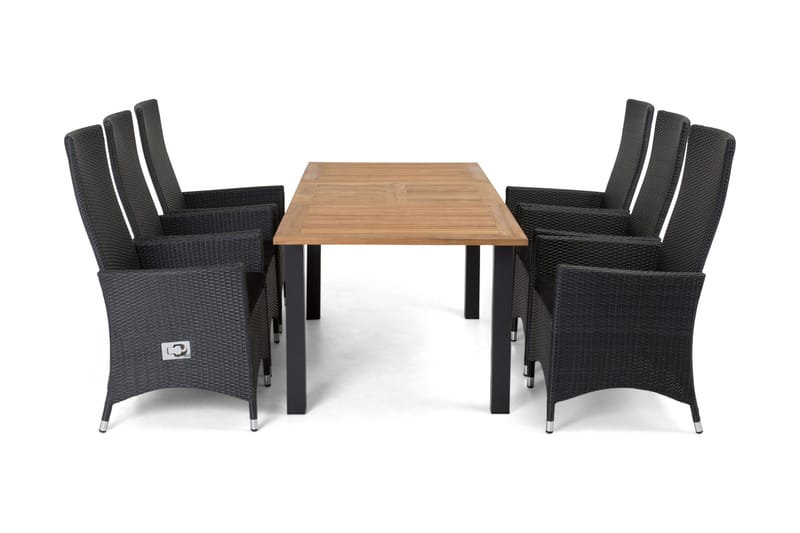 Las Vegas Spisegruppe 152-210+6 Jenny Regulerbare Stoler, Svart/Teak