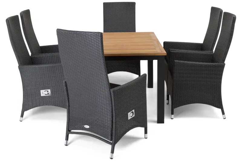 Las Vegas Spisegruppe 152-210+6 Jenny Regulerbare Stoler - Svart/Teak - Hagemøbler - Hagegruppe - Spisegrupper hage