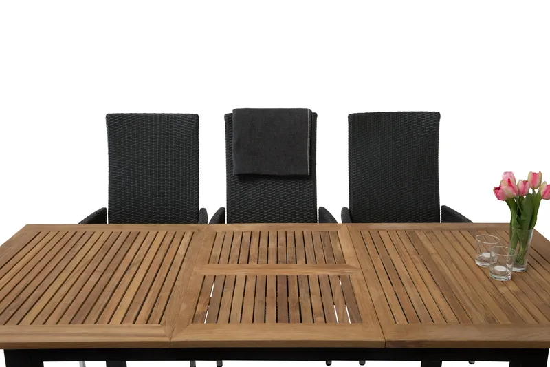 Las Vegas Spisegruppe 152-210+6 Jenny Regulerbare Stoler - Svart/Teak - Hagemøbler - Hagegruppe - Spisegrupper hage