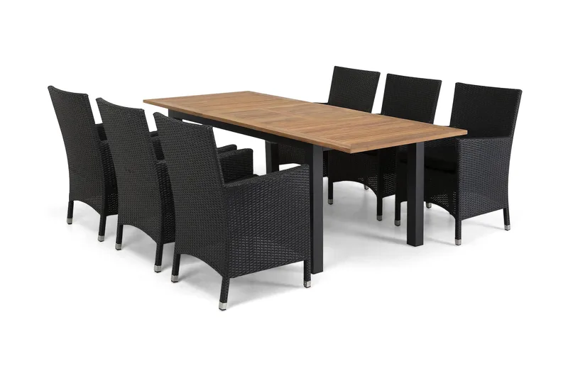 Las Vegas Spisegruppe 152-210+6 Thor Lyx Stoler - Svart/Teak - Hagemøbler - Hagegruppe - Spisegrupper hage
