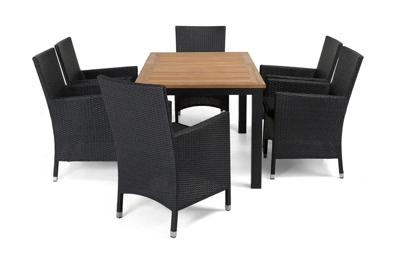 Las Vegas Spisegruppe 152-210+6 Thor Lyx Stoler - Svart/Teak - Hagemøbler - Hagegruppe - Spisegrupper hage