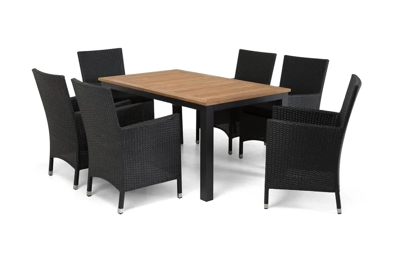 Las Vegas Spisegruppe 152-210+6 Thor Lyx Stoler - Svart/Teak - Hagemøbler - Hagegruppe - Spisegrupper hage