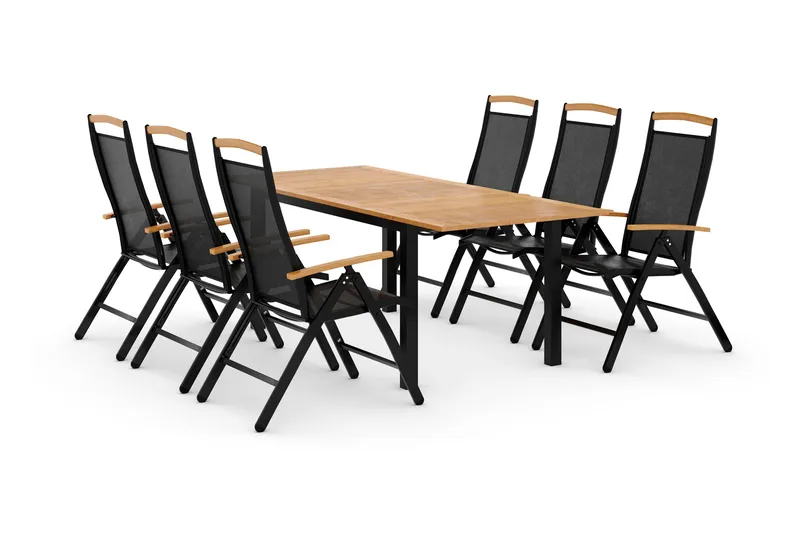 Las Vegas Spisegruppe 152-210+6 Posisjonsstoler Lyx - Svart/Teak - Hagemøbler - Hagegruppe - Spisegrupper hage