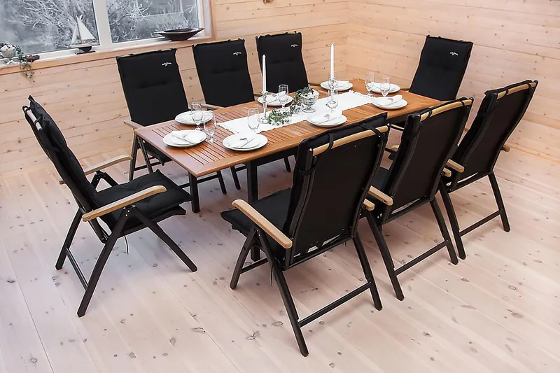 Las Vegas Spisegruppe 152-210+6 Posisjonsstoler Lyx - Svart/Teak - Hagemøbler - Hagegruppe - Spisegrupper hage