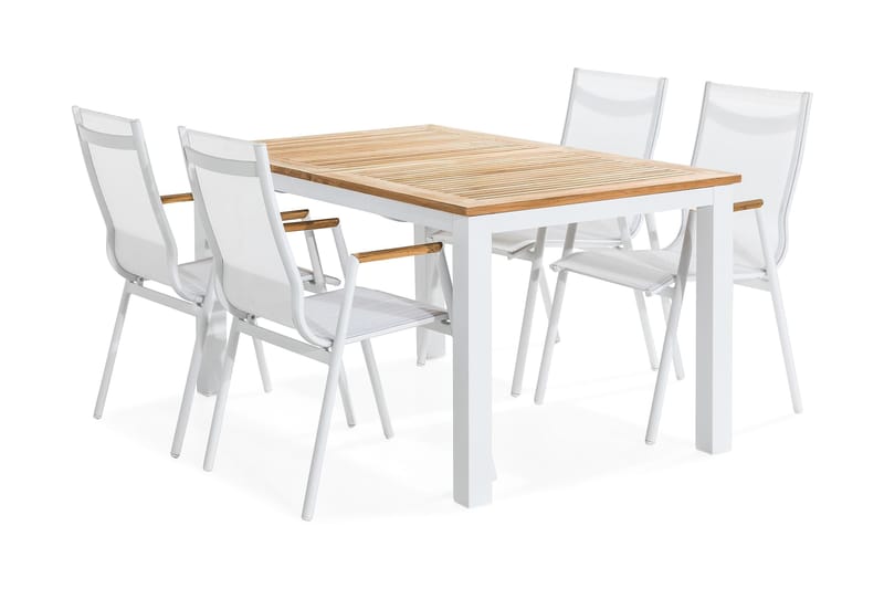 Las Vegas Spisegruppe 152-210x90 + 4 Karmstoler - Hvit/Teak - Hagemøbler - Hagegruppe - Spisegrupper hage