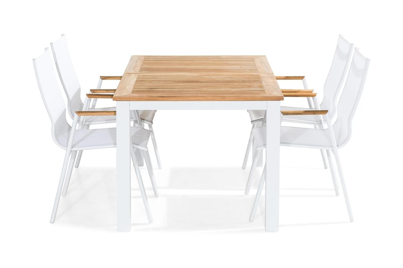 Las Vegas Spisegruppe 152-210x90 + 4 Karmstoler, Hvit/Teak