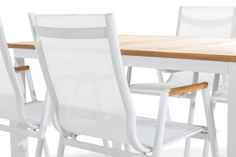 Las Vegas Spisegruppe 152-210x90 + 4 Karmstoler - Hvit/Teak - Hagemøbler - Hagegruppe - Spisegrupper hage