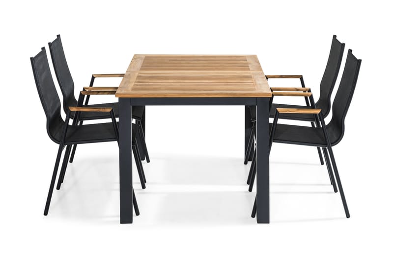 Las Vegas Spisegruppe 152-210x90 + 4 Karmstoler - Svart/Teak - Hagemøbler - Hagegruppe - Spisegrupper hage