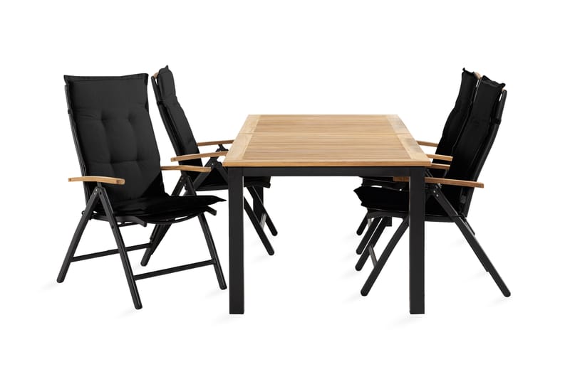 Las Vegas Spisegruppe 152-210x90 + 4 Stoler m Pute - Svart/Teak - Hagemøbler - Hagegruppe - Spisegrupper hage