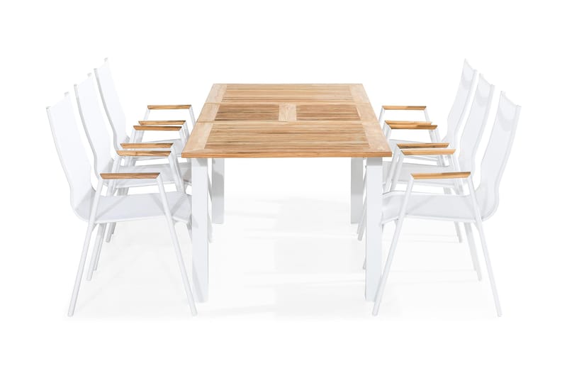 Las Vegas Spisegruppe 152-210x90 + 6 Karmstoler, Hvit/Teak