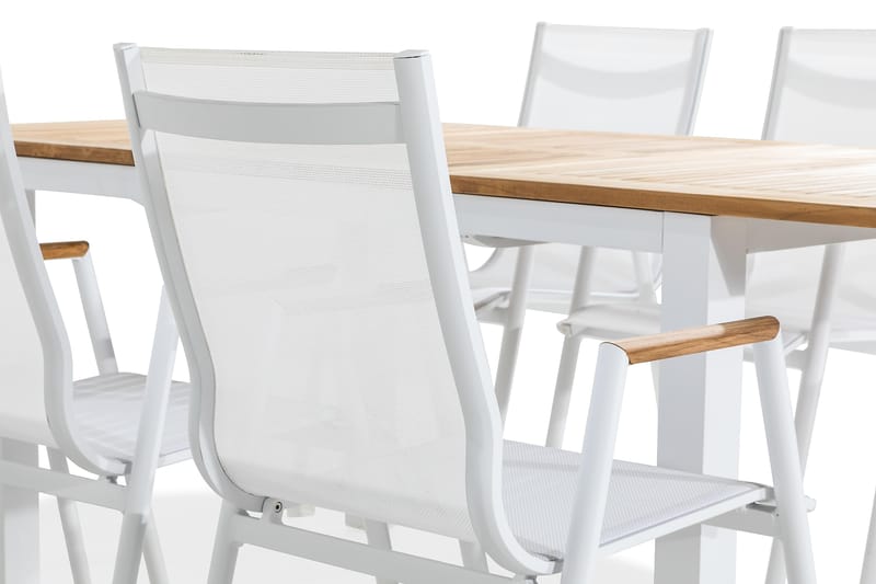 Las Vegas Spisegruppe 152-210x90 + 6 Karmstoler - Hvit/Teak - Hagemøbler - Hagegruppe - Spisegrupper hage