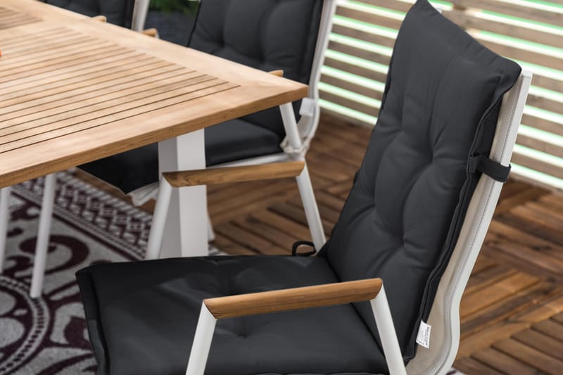 Las Vegas Spisegruppe 152-210x90 + 6 Karmstoler m Pute - Hvit/Teak/Svart - Hagemøbler - Hagegruppe - Spisegrupper hage