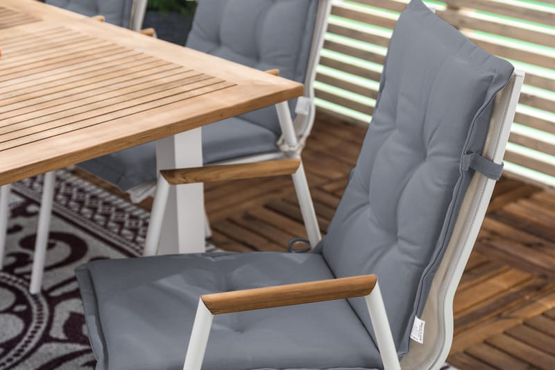 Las Vegas Spisegruppe 152-210x90 + 6 Karmstoler m Pute - Hvit/Teak/Grå - Hagemøbler - Hagegruppe - Spisegrupper hage