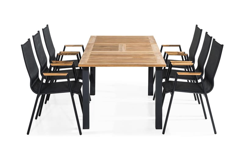Las Vegas Spisegruppe 152-210x90 + 6 Karmstoler - Svart/Teak - Hagemøbler - Hagegruppe - Spisegrupper hage