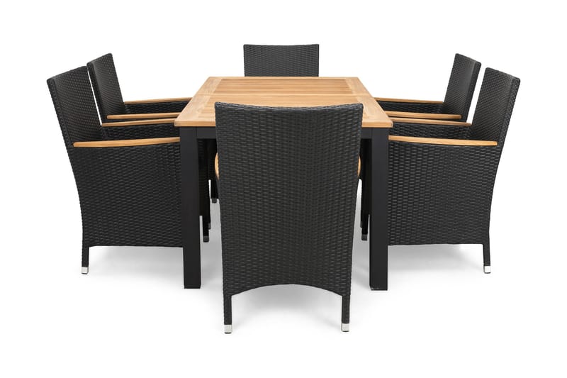 Las Vegas Spisegruppe 152-210x90 + 6 Thor Stoler m - Teak/Svart - Hagemøbler - Hagegruppe - Spisegrupper hage