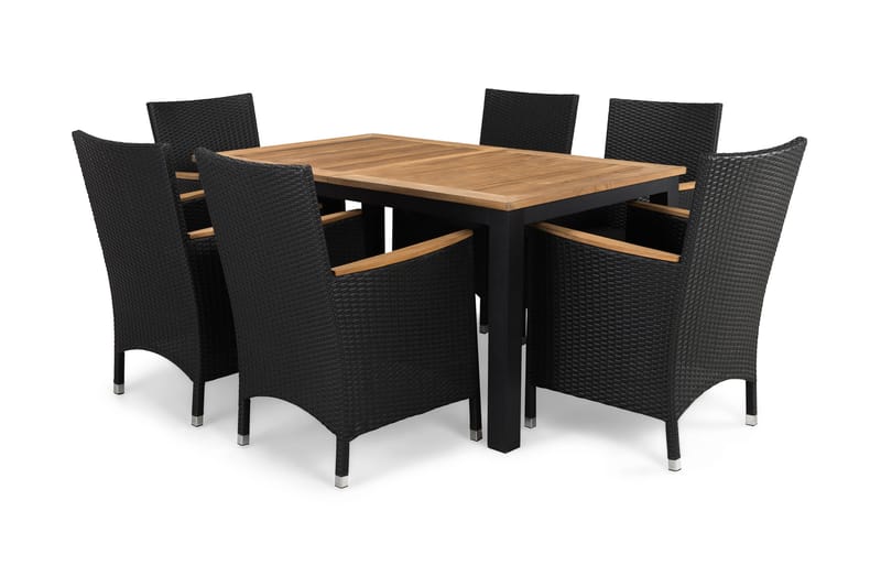 Las Vegas Spisegruppe 152-210x90 + 6 Thor Stoler m - Teak/Svart - Hagemøbler - Hagegruppe - Spisegrupper hage
