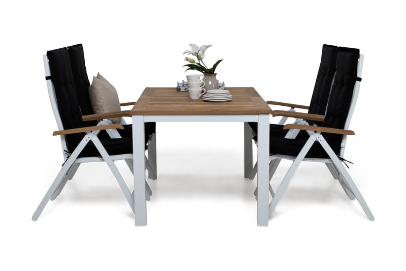 Las Vegas Spisegruppe 152-210x90+4 Las Vegas Lyx Stol m Pute, Hvit/Teak/Svart