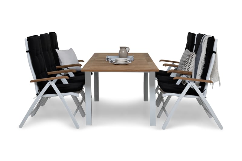 Las Vegas Spisegruppe 152-210x90+6 Las Vegas Lyx Stol m Pute, Hvit/Teak/Svart
