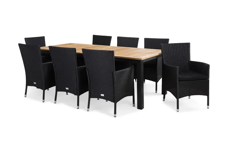 Las Vegas Spisegruppe 220-280 + 8 Thor Lenestol m Pute, Svart/Teak