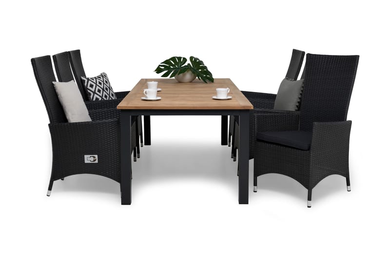 Las Vegas Spisegruppe 220-280+6 Jenny Regulerbare Stoler, Inkl Puter Teak/Svart/Grå