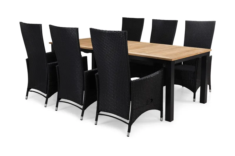 Las Vegas Spisegruppe 220-280+6 Jenny Regulerbare Stoler - Inkl Puter Svart/Teak - Hagemøbler - Hagegruppe - Spisegrupper hage