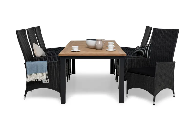 Las Vegas Spisegruppe 220-280+6 Jenny Regulerbare Stoler, Inkl Puter Svart/Teak