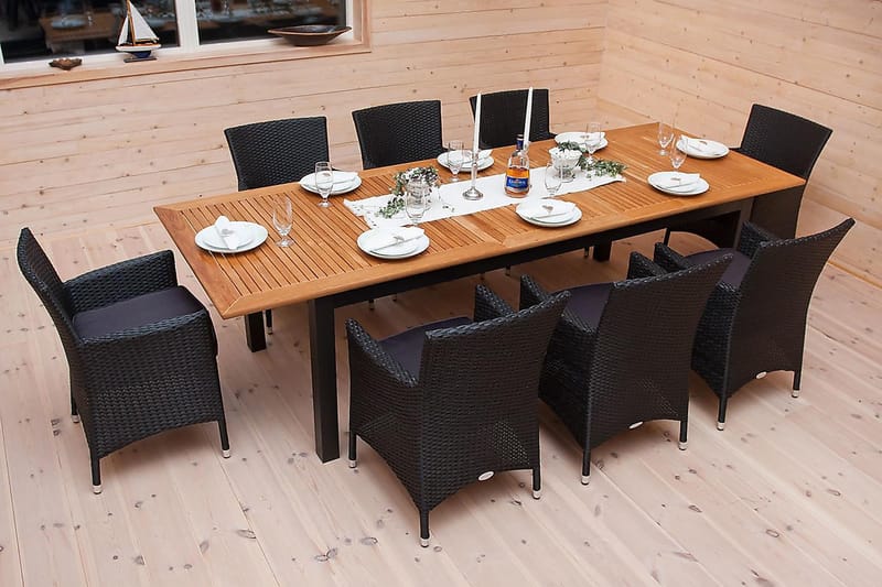 Las Vegas Spisegruppe 220-280+6 Thor Lyx Stoler - Svart/Teak - Hagemøbler - Hagegruppe - Spisegrupper hage