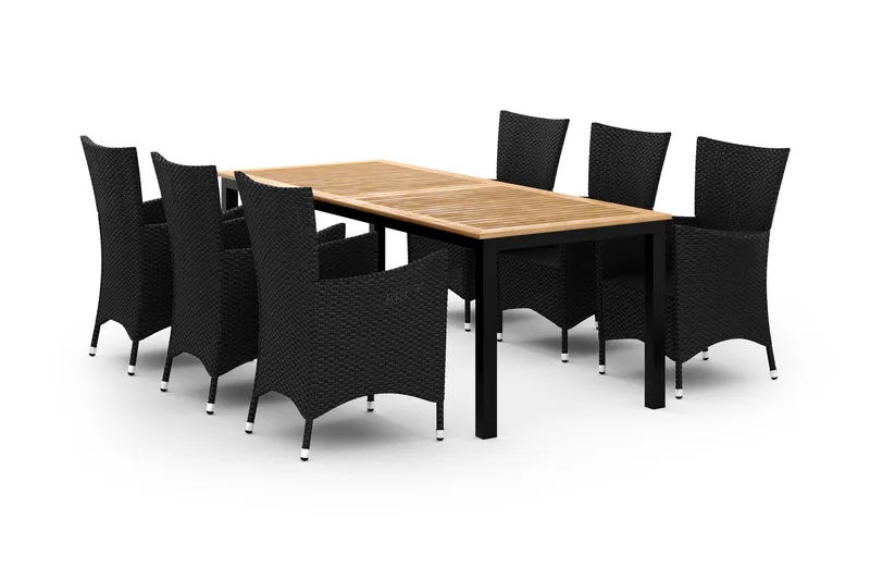 Las Vegas Spisegruppe 220-280+6 Thor Lyx Stoler - Svart/Teak - Hagemøbler - Hagegruppe - Spisegrupper hage